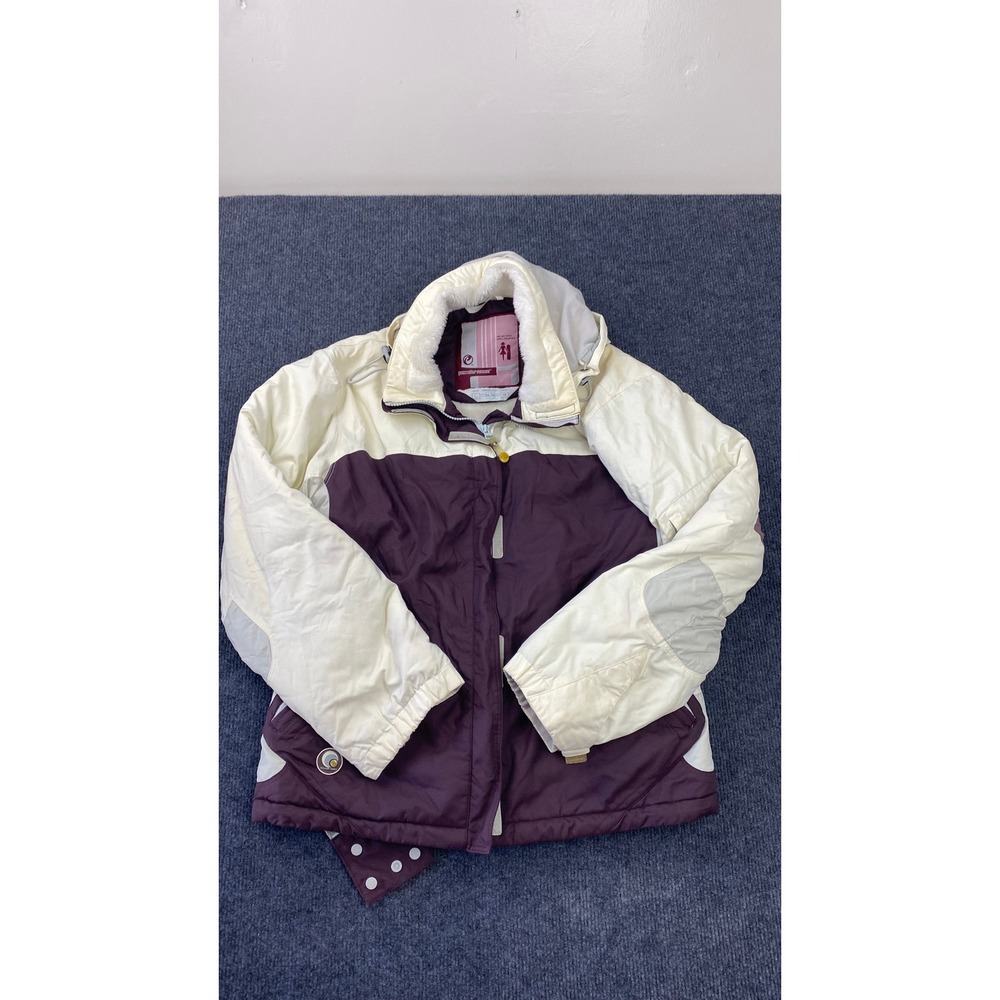 Powder Room Womens Snowboard Jacket Purple Cream Colorblock Fleece Lined Medium